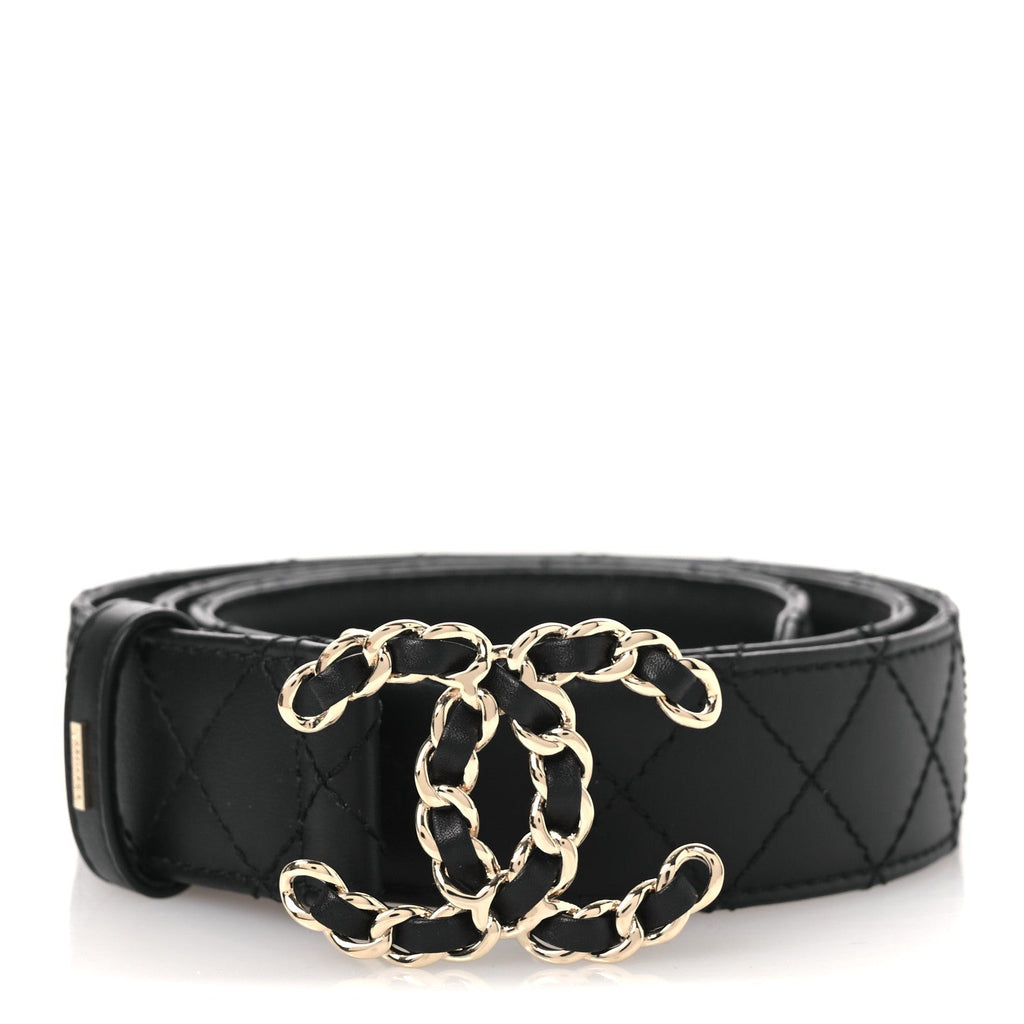 Lambskin Quilted CC Chain Belt 85 34 Black