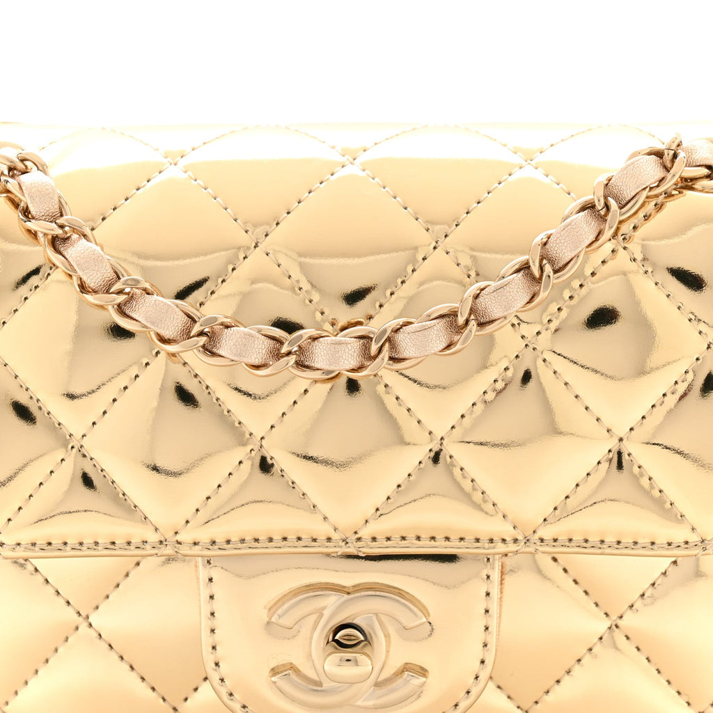Chanel Mirror Calfskin Metallic Calfskin Quilted Hollywood Boulevard Mini Flap Gold