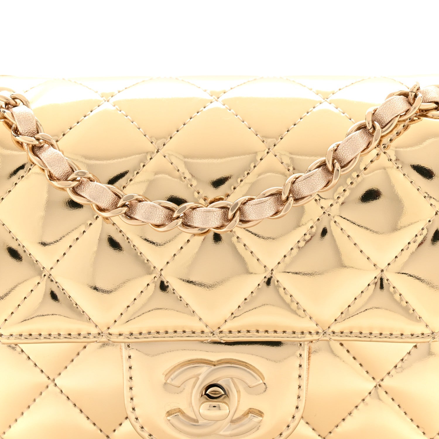 Chanel Mirror Calfskin Metallic Calfskin Quilted Hollywood Boulevard Mini Flap Gold