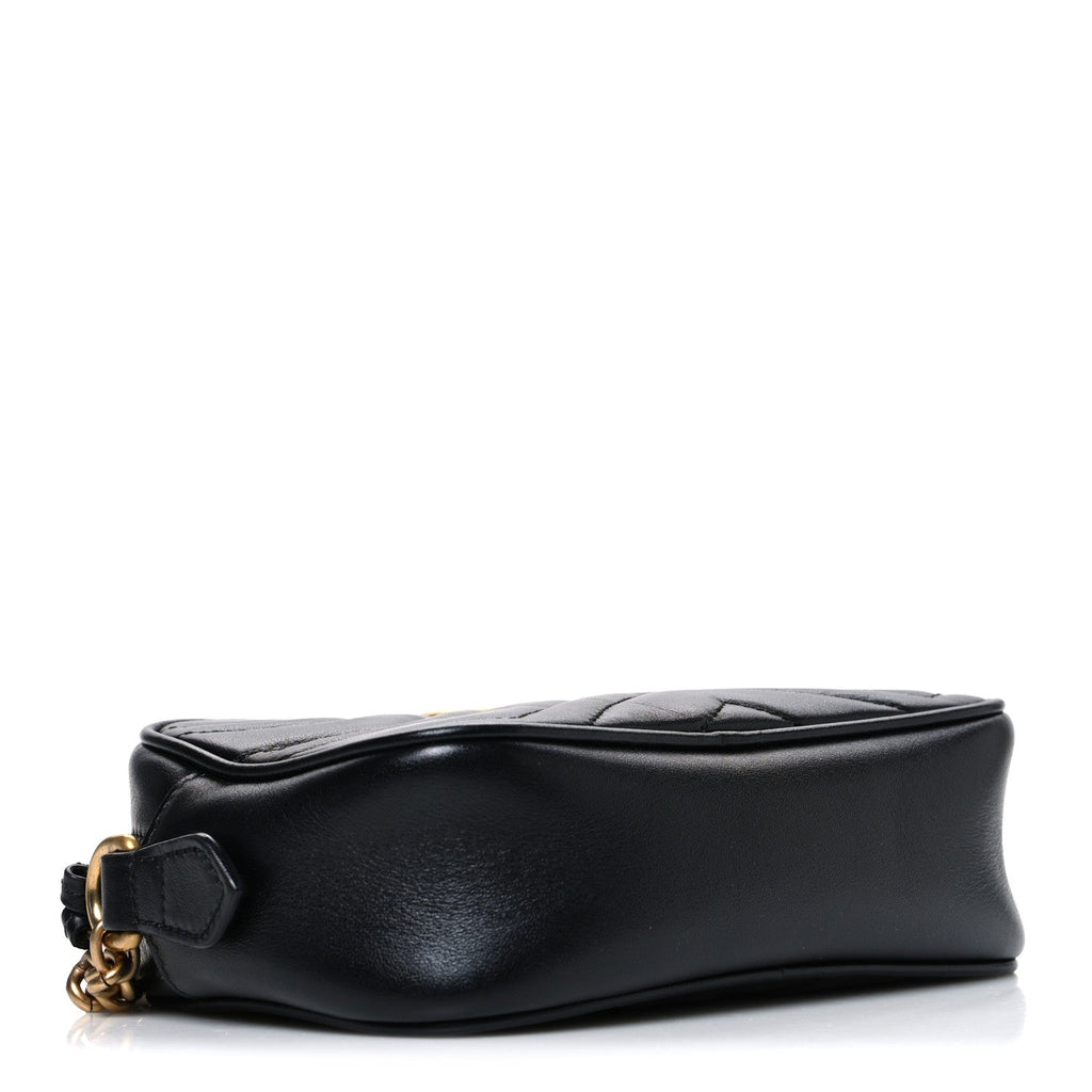 Gucci Calfskin Matelasse Mini GG Marmont Chain Shoulder Bag Black