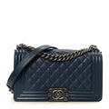 Chanel Caviar Quilted Medium Boy Flap Dark Navy Blue