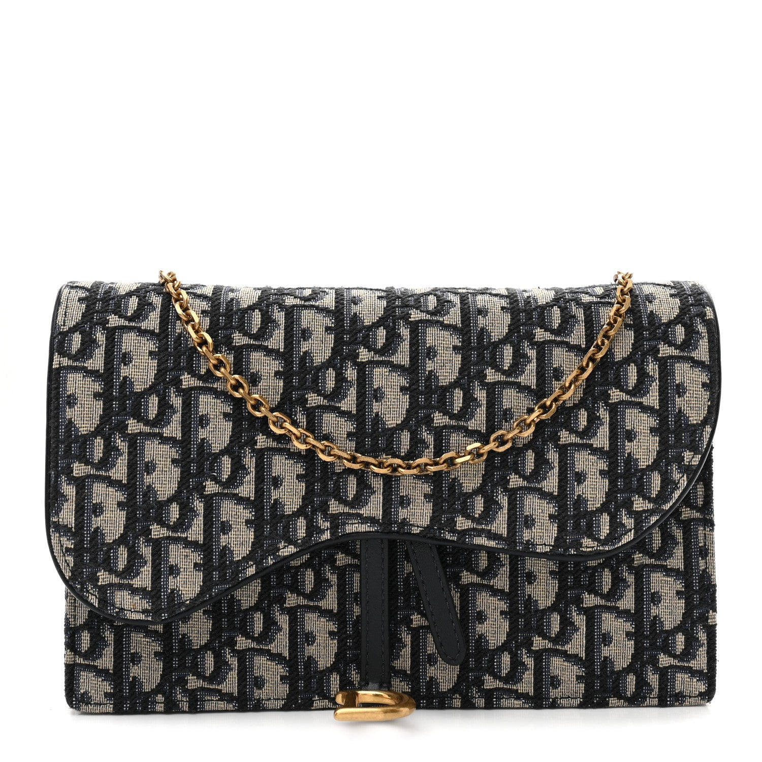 Christian Dior Oblique Saddle Chain Pouch Blue