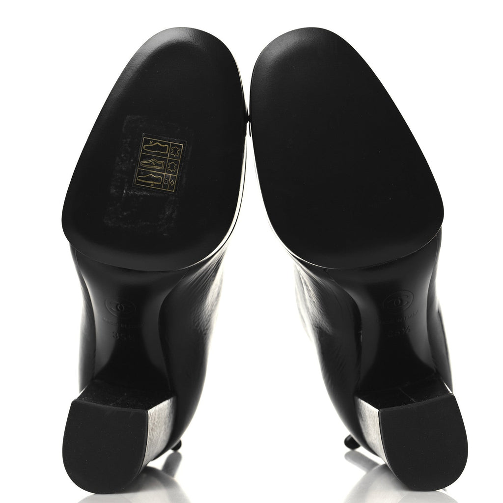 Crumpled Calfskin Cap Toe CC Ankle Boots 35.5 Black