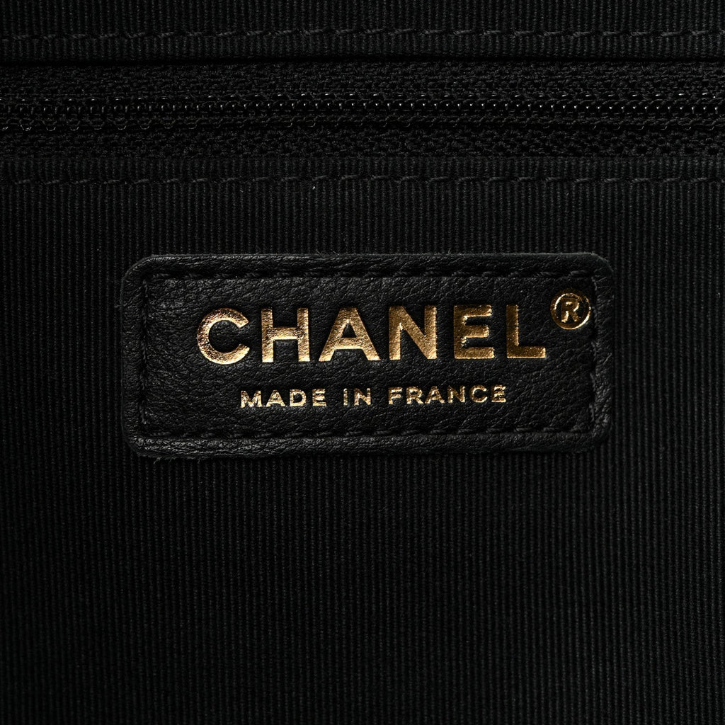 Chanel Caviar Quilted Small Trapezoid Chain Shopping Tote Black