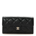 Caviar Quilted Medium Gusset Flap Wallet Black