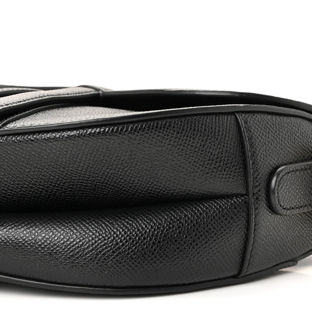 Christian Dior Grained Calfskin Saddle Bag With Strap Black