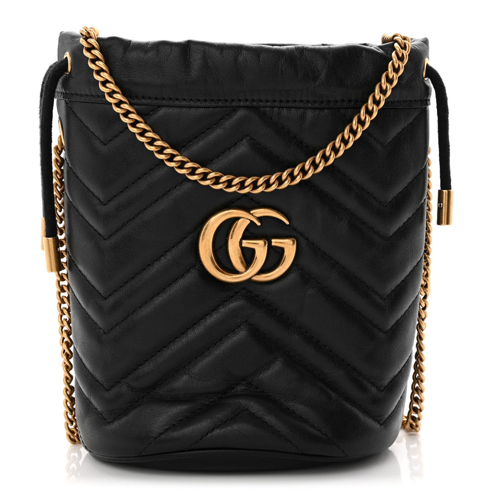 Gucci Calfskin Matelasse Mini GG Marmont 2.0 Bucket Bag Black