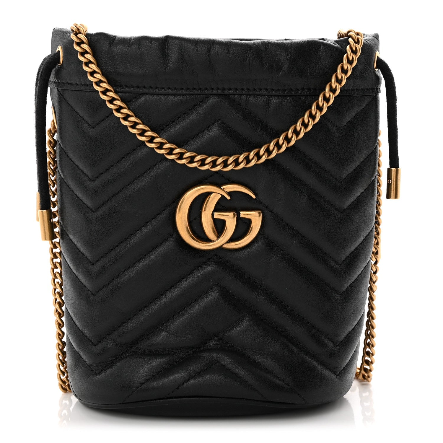 Gucci Calfskin Matelasse Mini GG Marmont 2.0 Bucket Bag Black