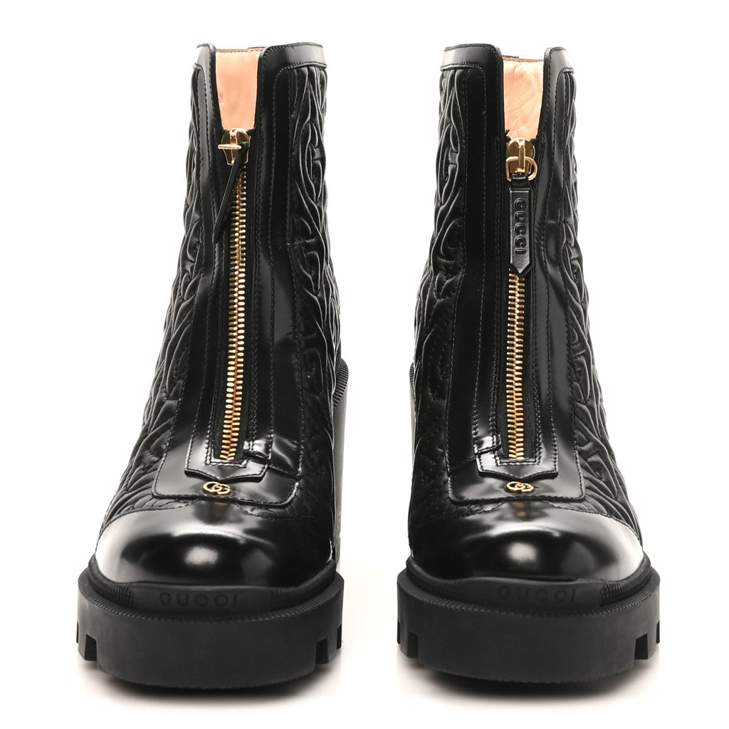 Gucci Calfskin Nappa Rhombus Quilted Trip Ankle Boots 36.5 Black