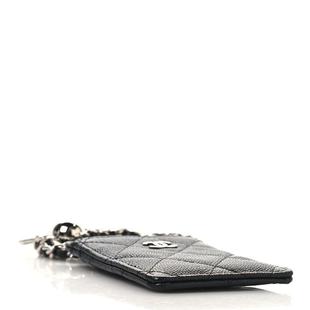 Caviar Quilted Key Holder Card Holder On Chain Black