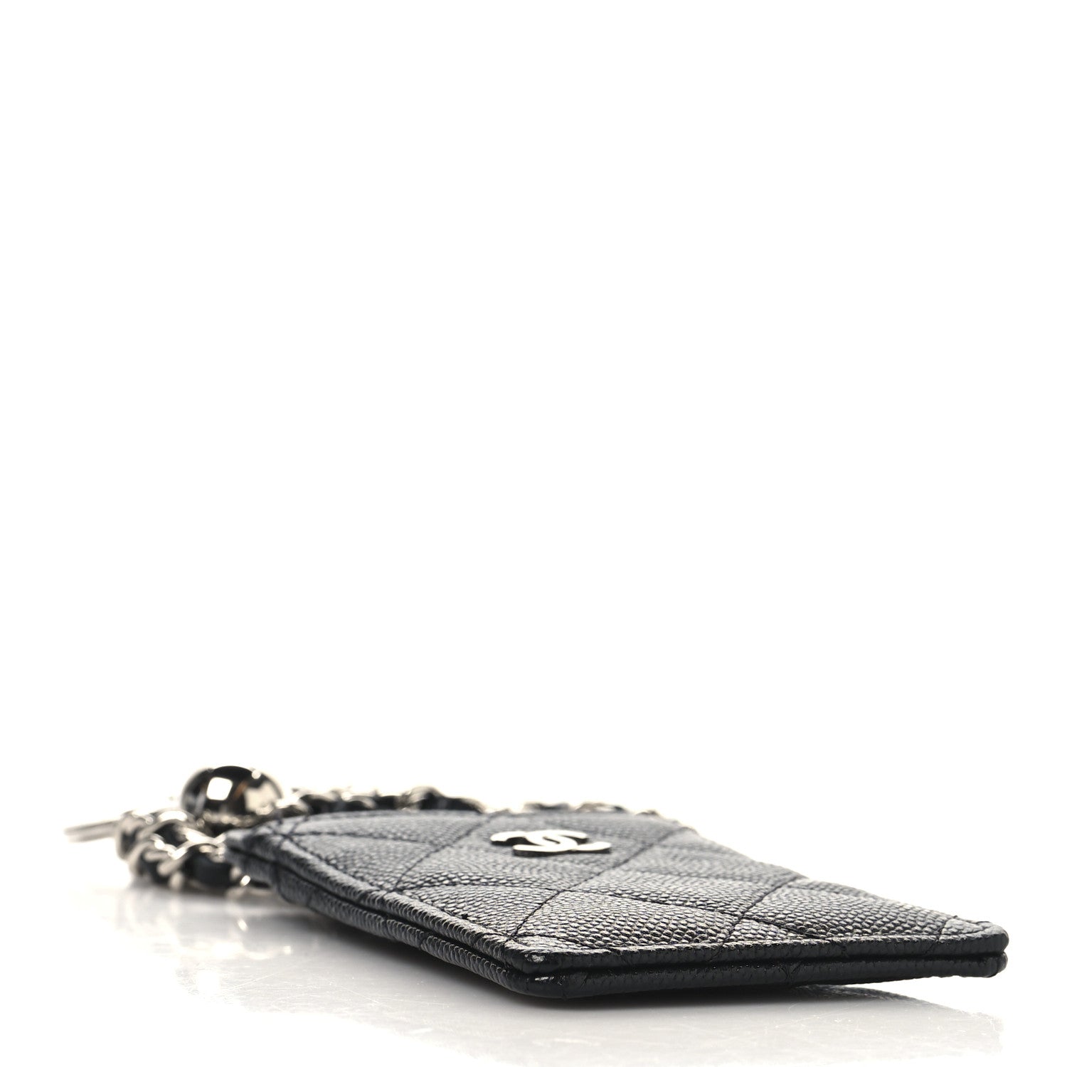 Caviar Quilted Key Holder Card Holder On Chain Black