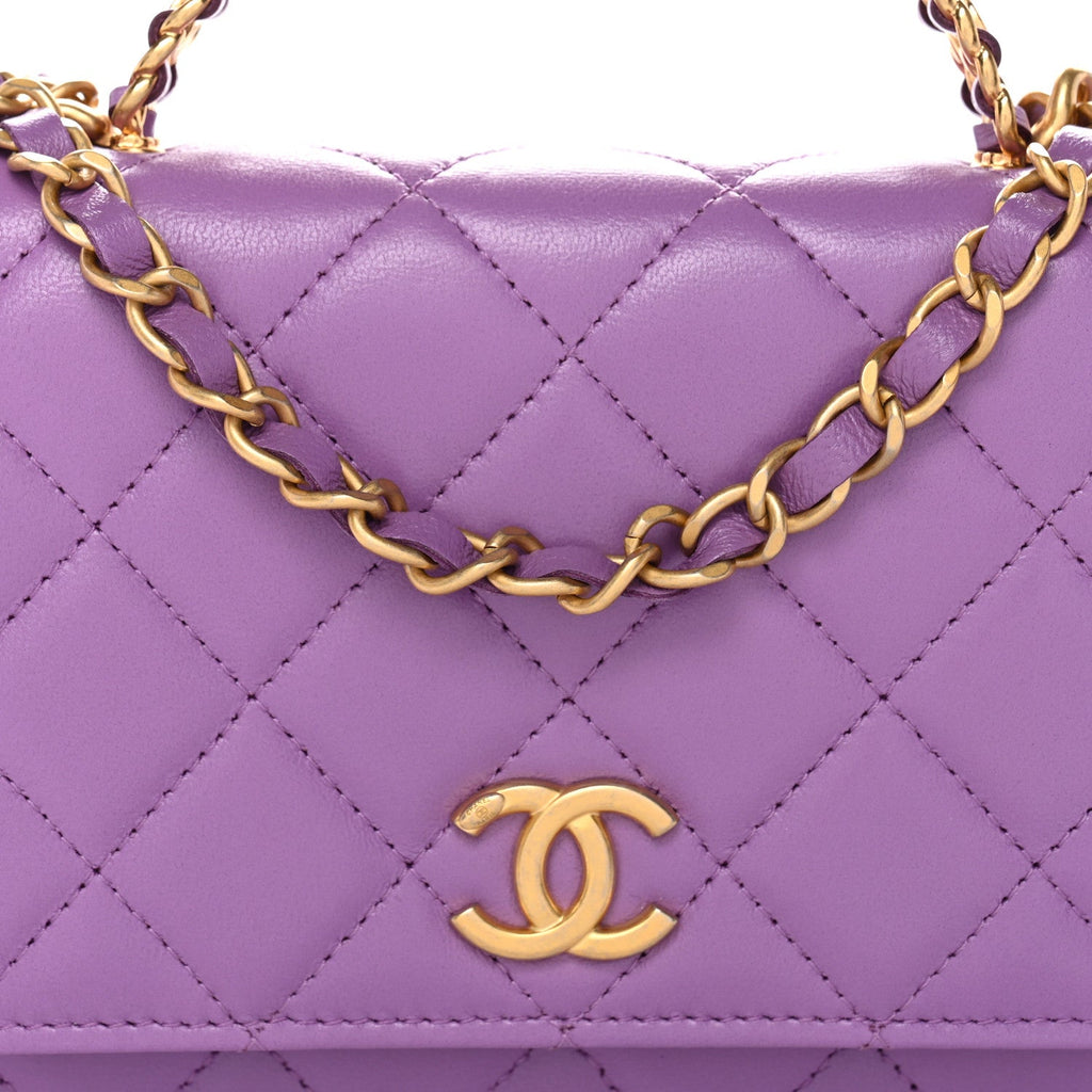 Chanel Lambskin Quilted Pick Me Up Wallet On Chain WOC Purple
