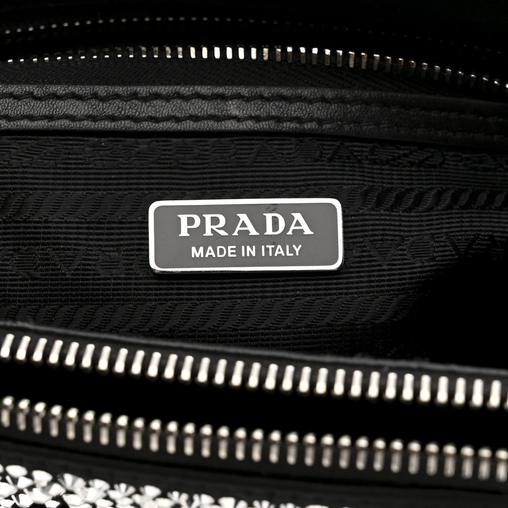 Prada Satin Crystal Mini Galleria Double Zip Tote Metal