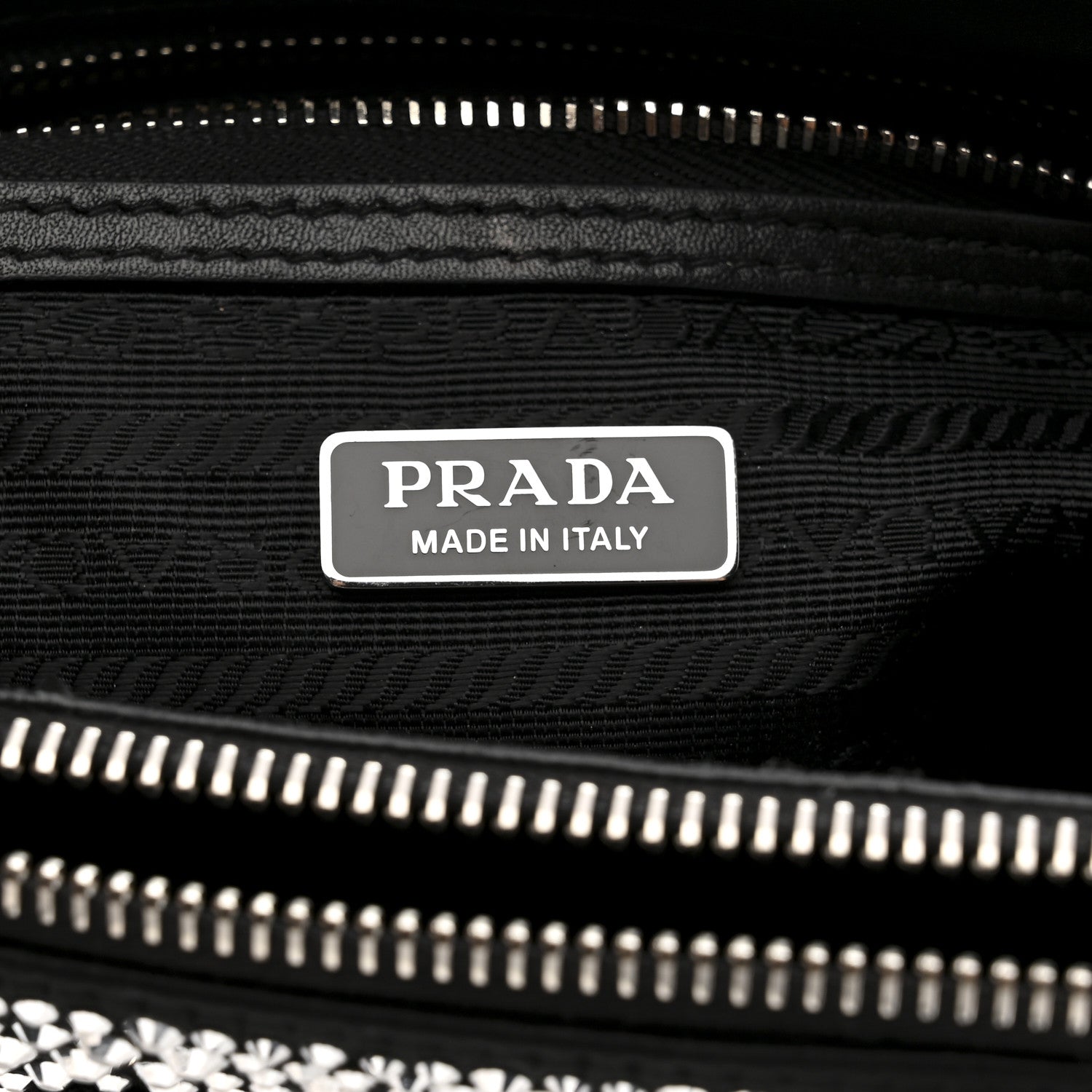 Prada Satin Crystal Mini Galleria Double Zip Tote Metal