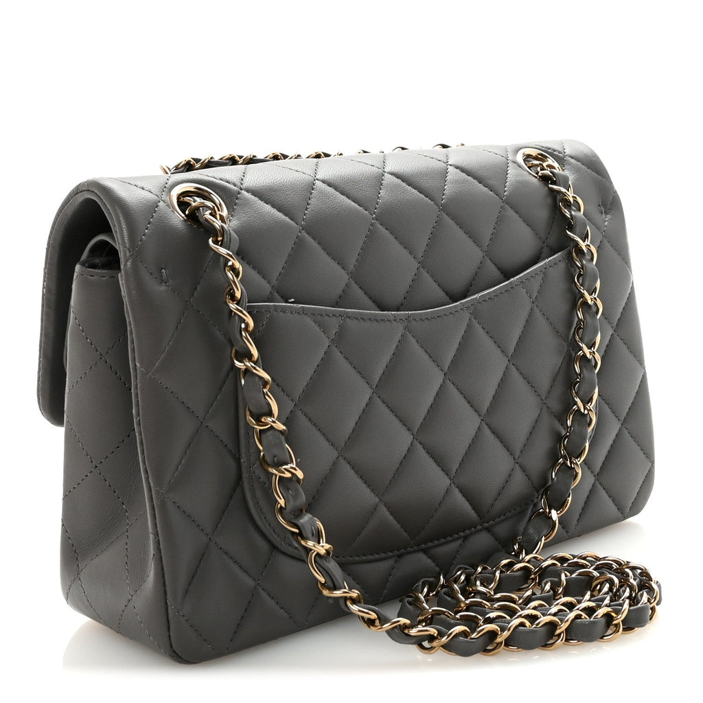 Chanel Lambskin Quilted Small Double Flap Grey