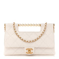 Chanel Shiny Lambskin Pearl Top Handle Flap Shopping Bag White
