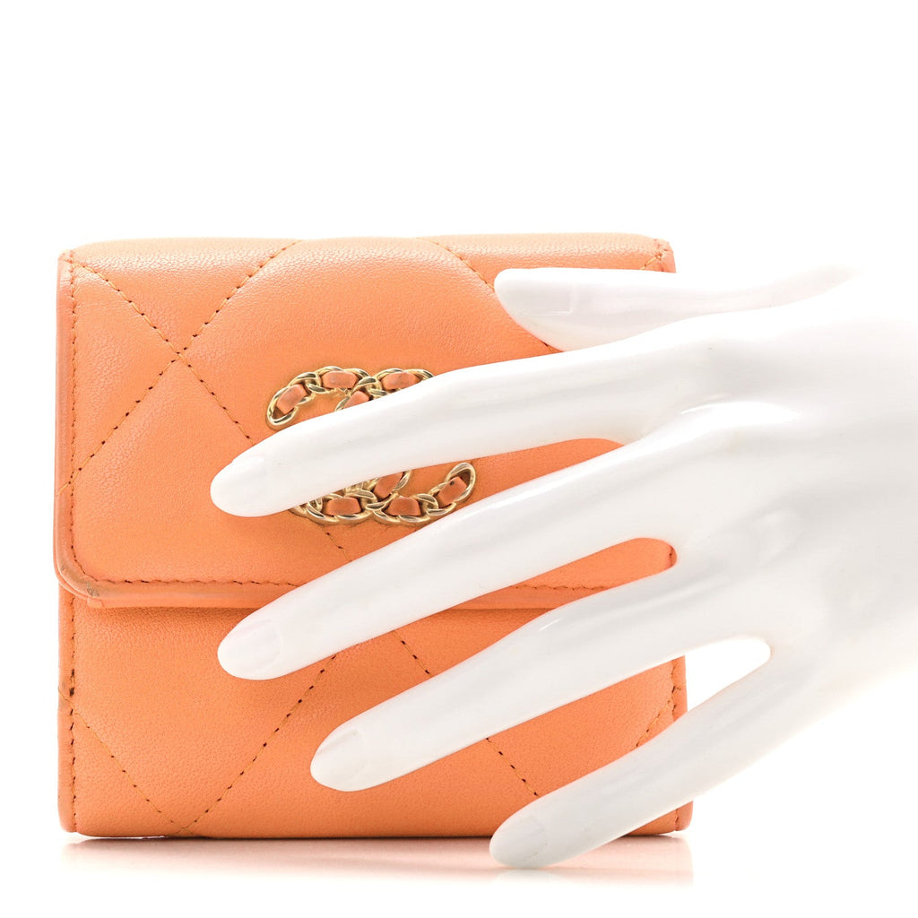 Goatskin Quilted Small Chanel 19 Flap Wallet Orange