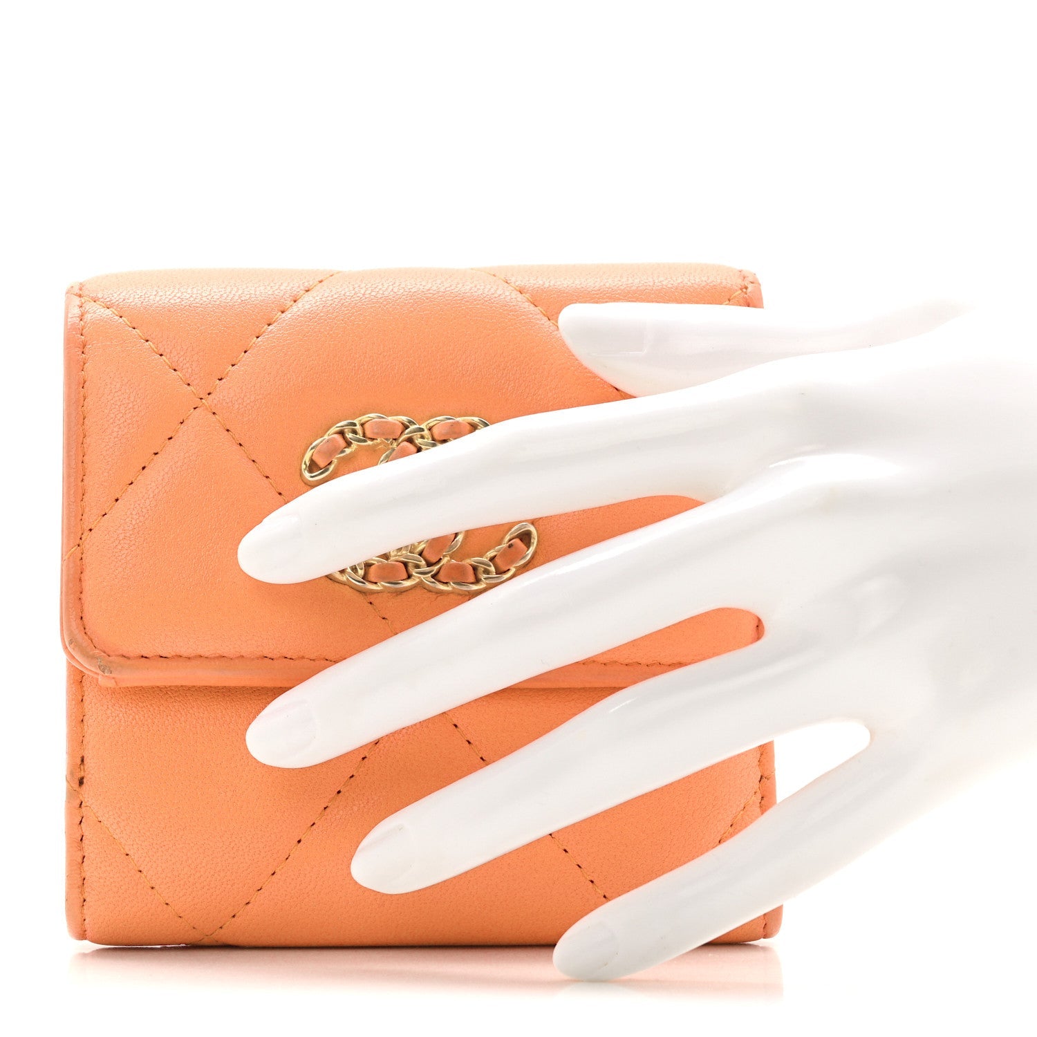 Goatskin Quilted Small Chanel 19 Flap Wallet Orange