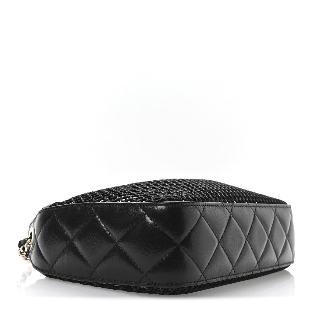 Chanel Mesh Shiny Lambskin Clutch With Chain Black