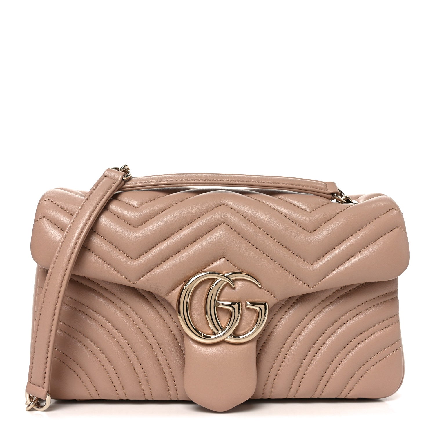 Gucci Lambskin Matelasse Medium GG Marmont Shoulder Bag Pink Beige