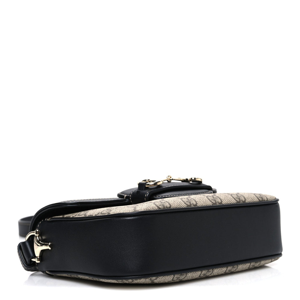 Gucci GG Supreme Monogram Horsebit 1955 Soft Small Shoulder Bag Beige Black