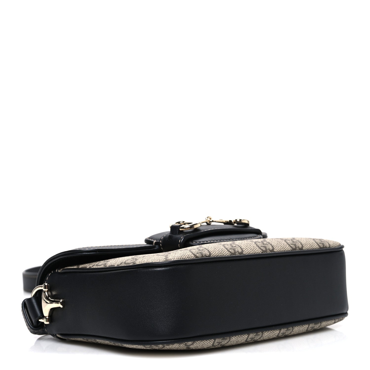 Gucci GG Supreme Monogram Horsebit 1955 Soft Small Shoulder Bag Beige Black