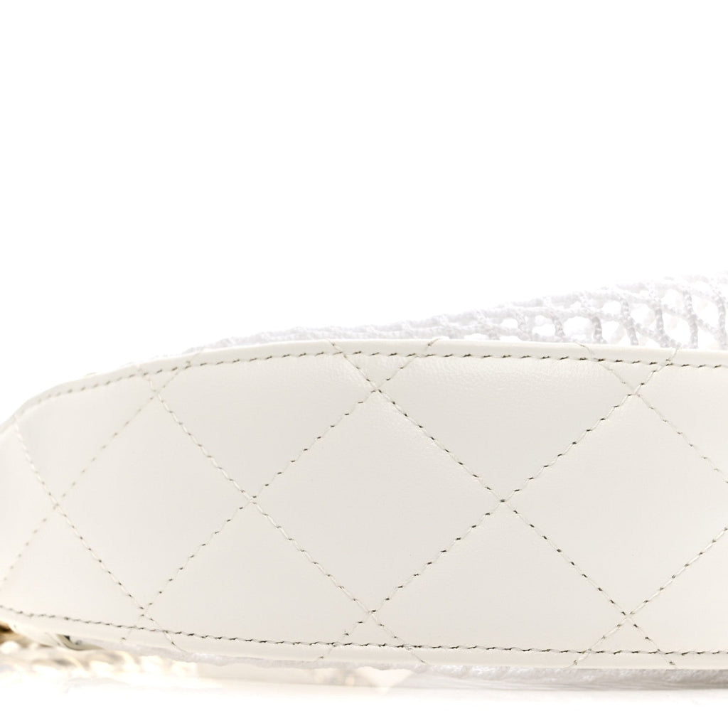 Chanel Mesh Shiny Lambskin Chain Hobo White