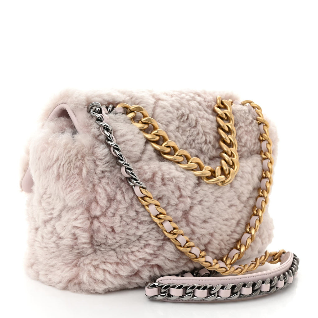 Chanel Shearling Sheepskin Medium Chanel 19 Flap Light Pink