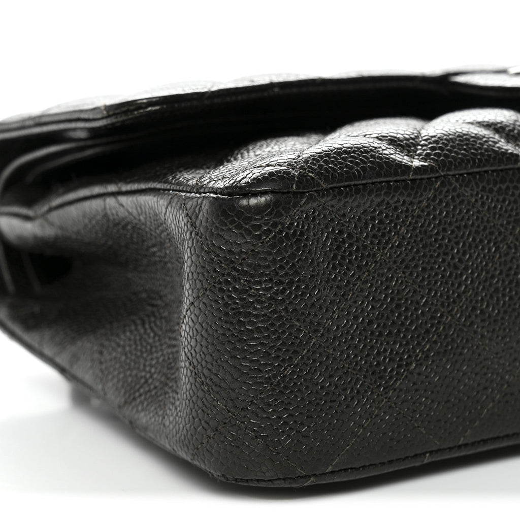 Chanel Metallic Caviar Quilted Medium Double Flap Dark Charcoal