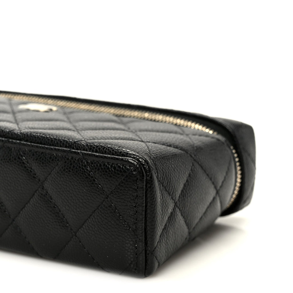 Chanel Caviar Quilted Top Handle Slim Vanity With Chain Black