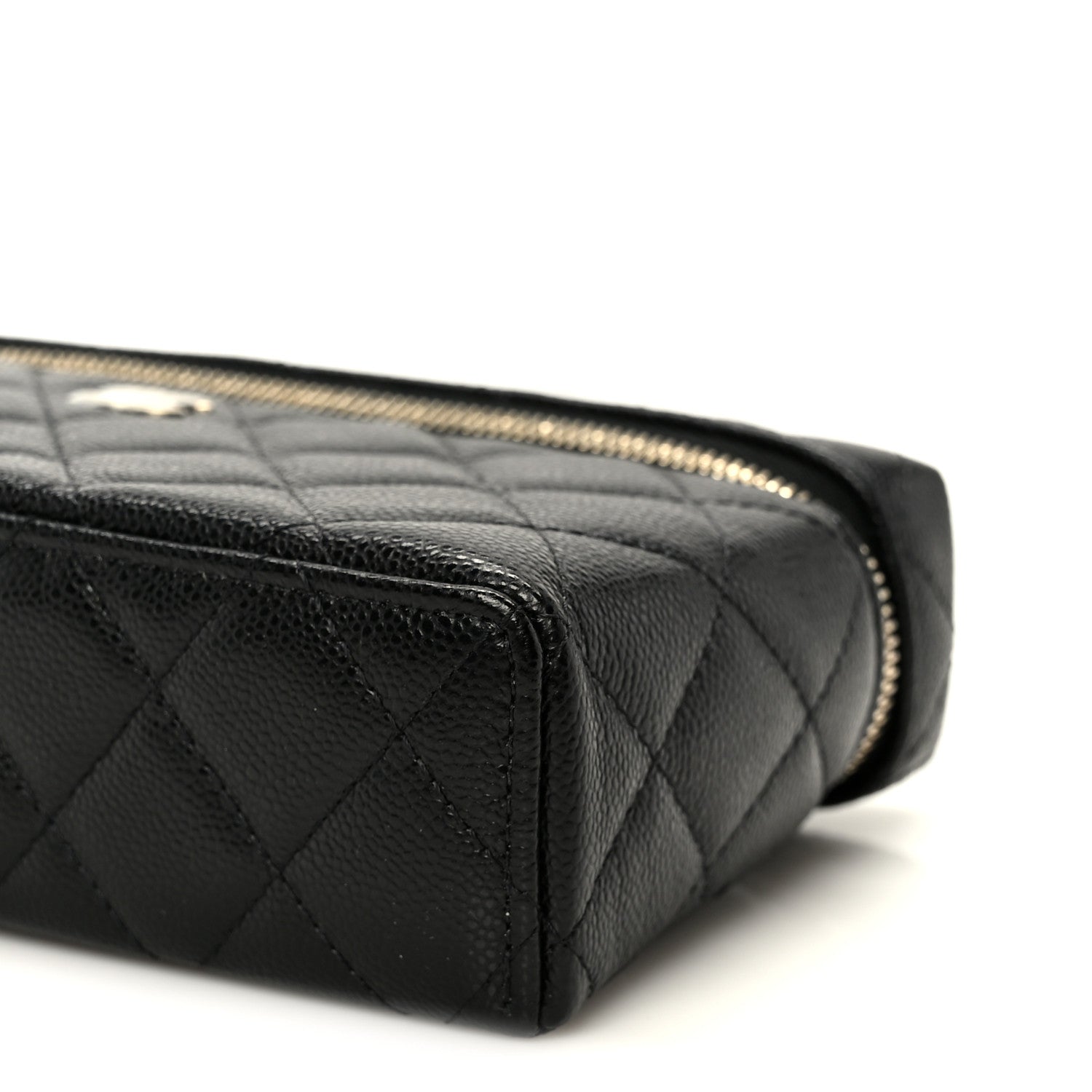 Chanel Caviar Quilted Top Handle Slim Vanity With Chain Black
