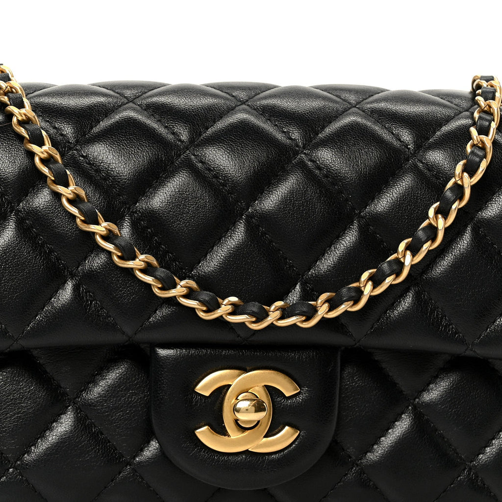 Chanel Lambskin Quilted Mini Rectangular Pearl Crush Flap Black