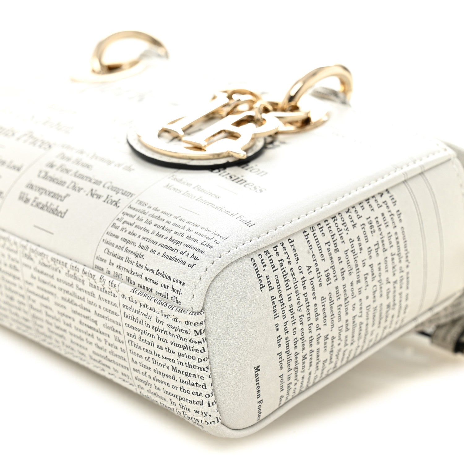 Christian Dior Calfskin Newspaper Printed Small Lady D-Joy Black White