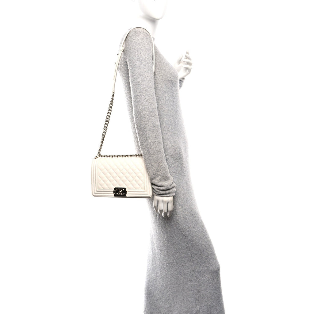 Chanel Caviar Quilted Medium Boy Flap White