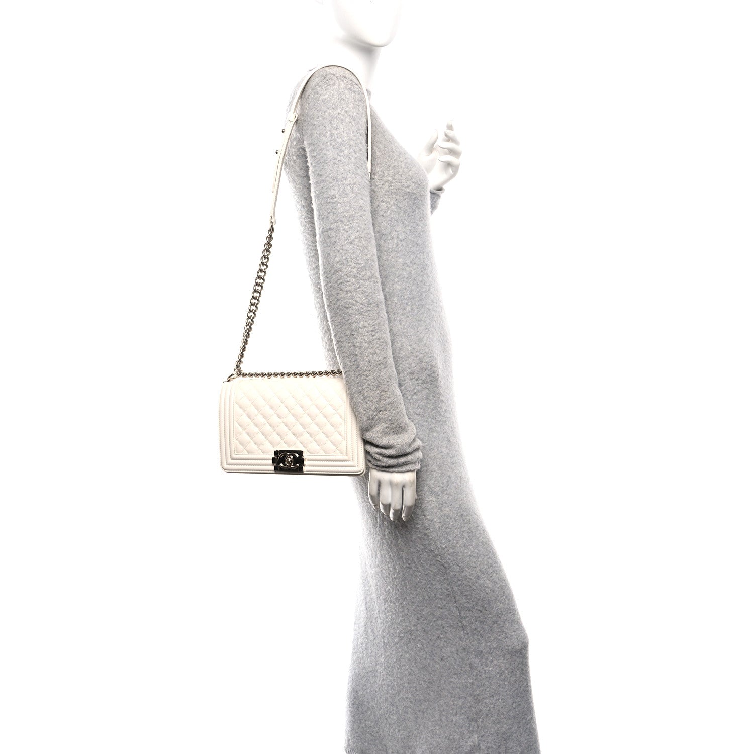 Chanel Caviar Quilted Medium Boy Flap White