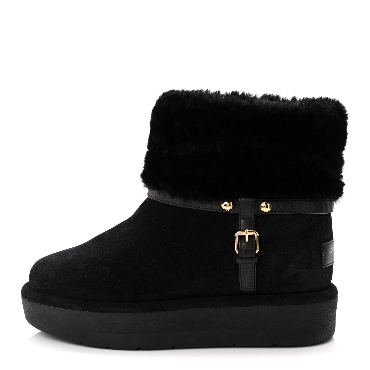 Louis Vuitton Suede Calfskin Shearling Aspen Platform Ankle Boots 37 Black
