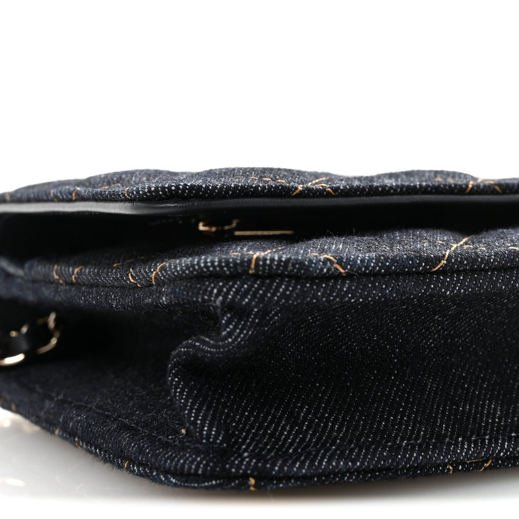 Chanel Denim Quilted CC Turnlock Wallet On Chain WOC Dark Blue Orange