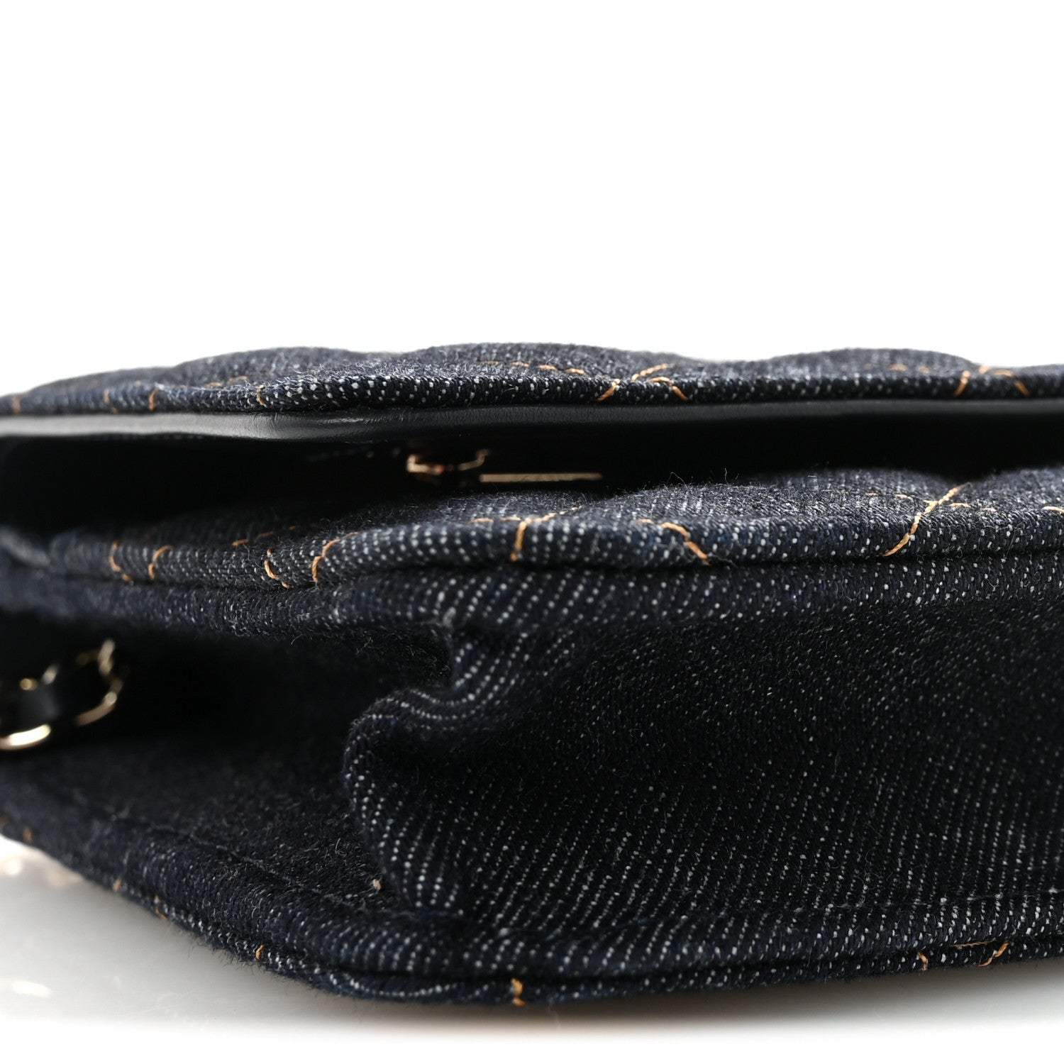 Chanel Denim Quilted CC Turnlock Wallet On Chain WOC Dark Blue Orange