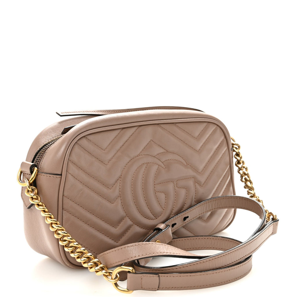 Gucci Calfskin Matelasse Small GG Marmont Chain Shoulder Bag Porcelain Rose