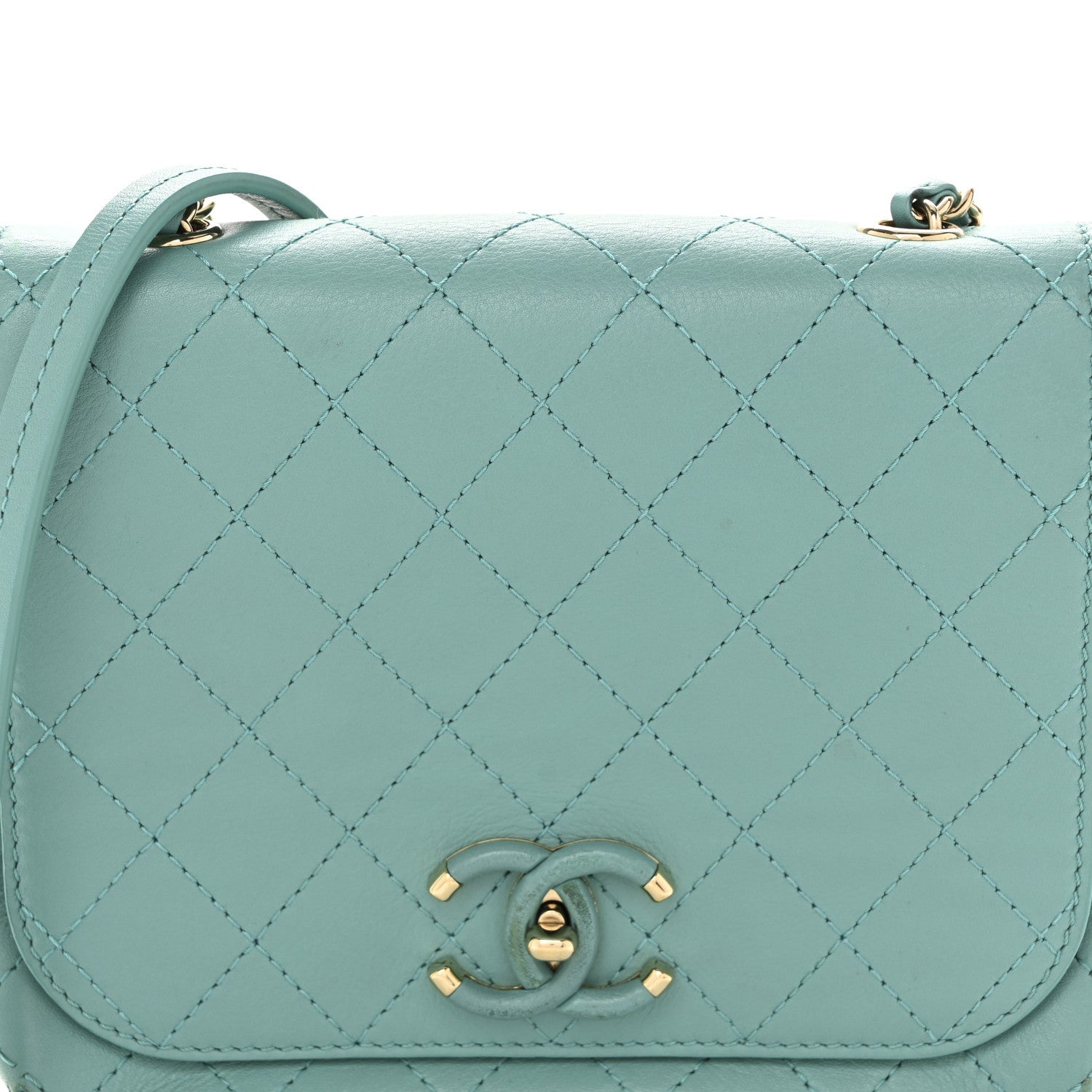 Chanel Calfskin Stitched Small Covered CC Flap Bag Green