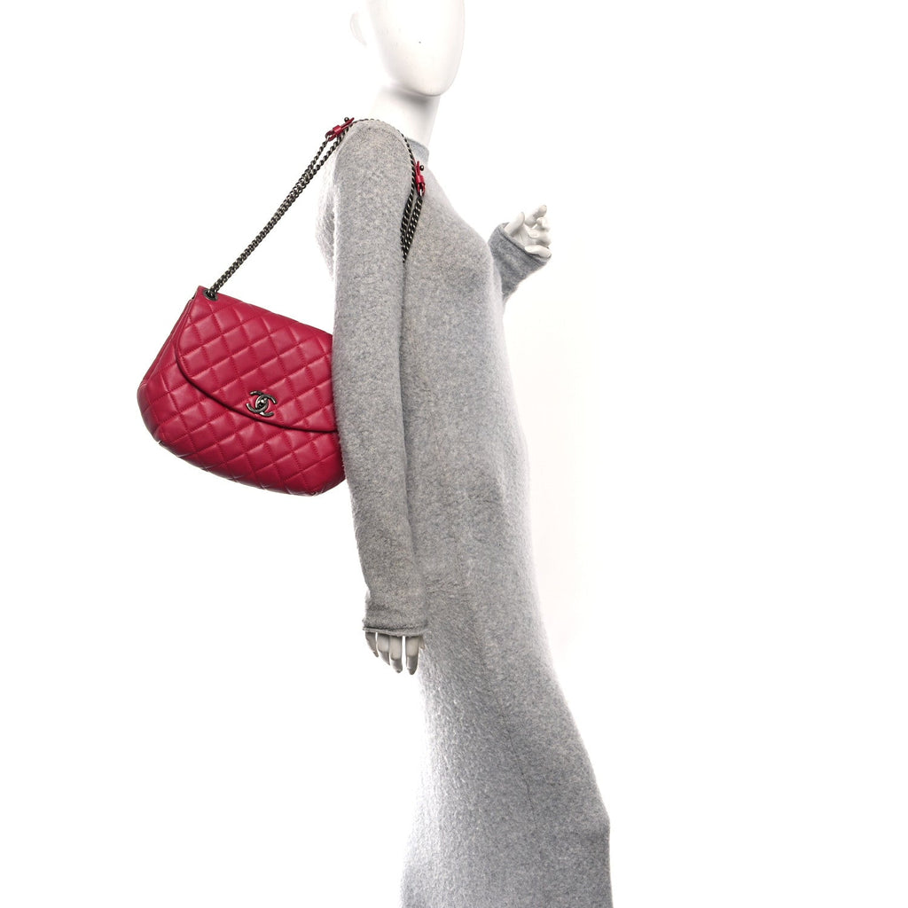 Chanel Lambskin Quilted Large Daily Supple Flap Dark Pink
