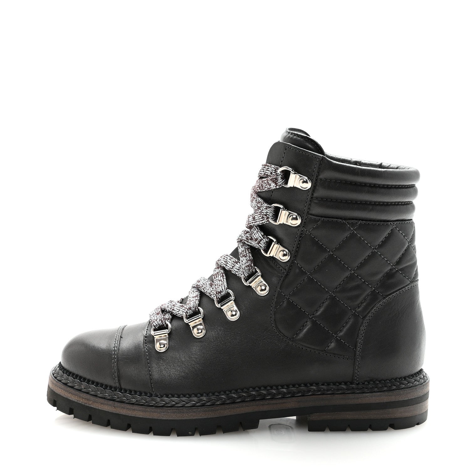 Lambskin Quilted Lace Up Boots 35.5 Grey