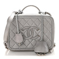 Chanel Metallic Caviar Quilted Medium CC Filigree Vanity Case Silver