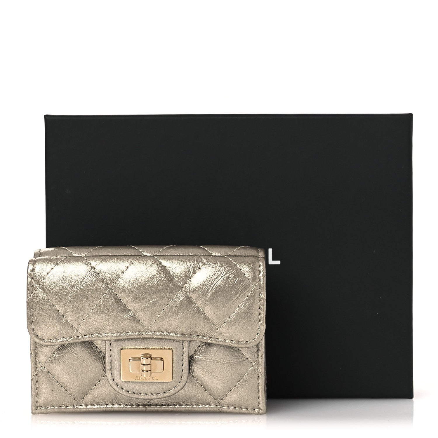 Metallic Aged Calfskin Quilted Reissue Compact Wallet Gold