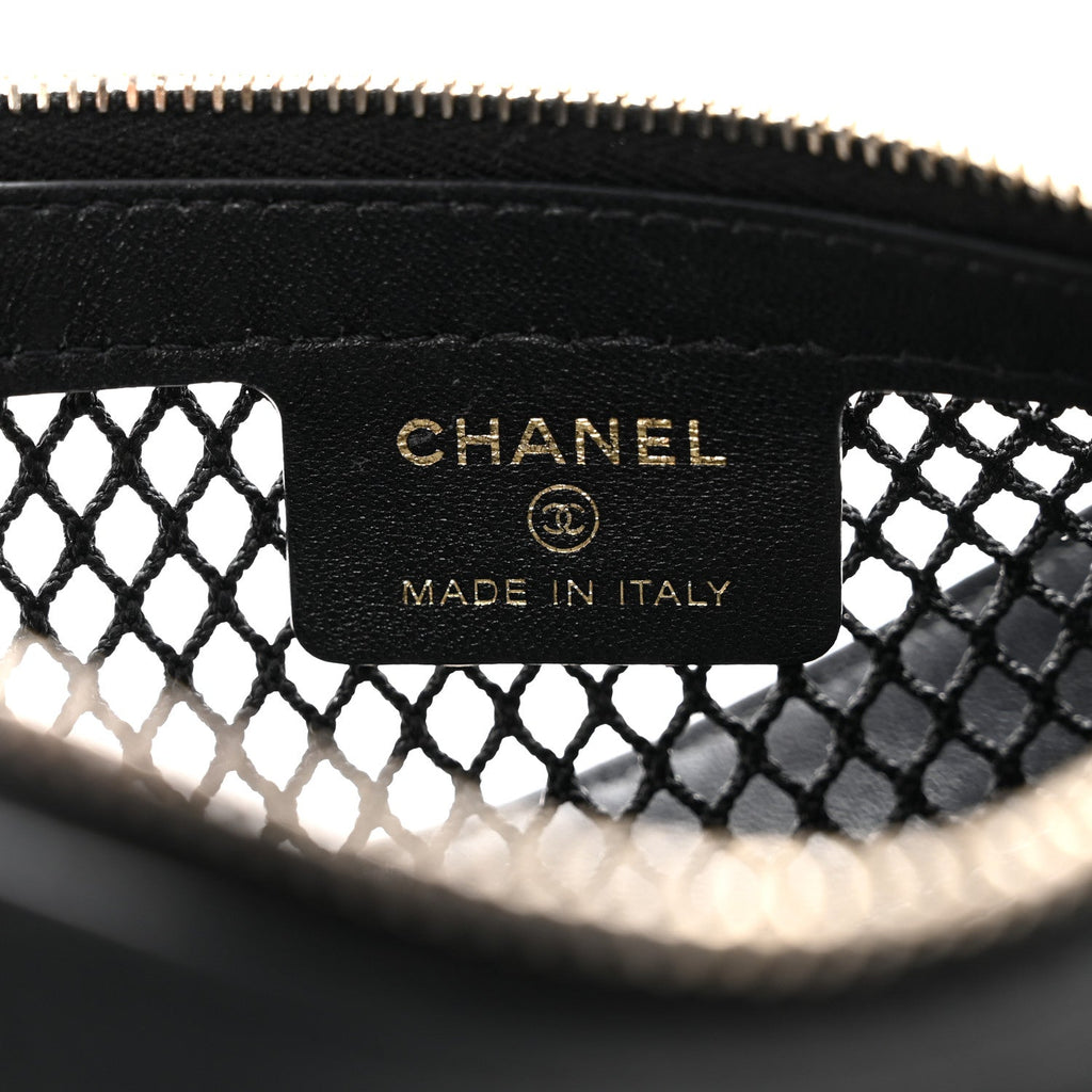 Chanel Mesh Shiny Lambskin Chain Hobo Black