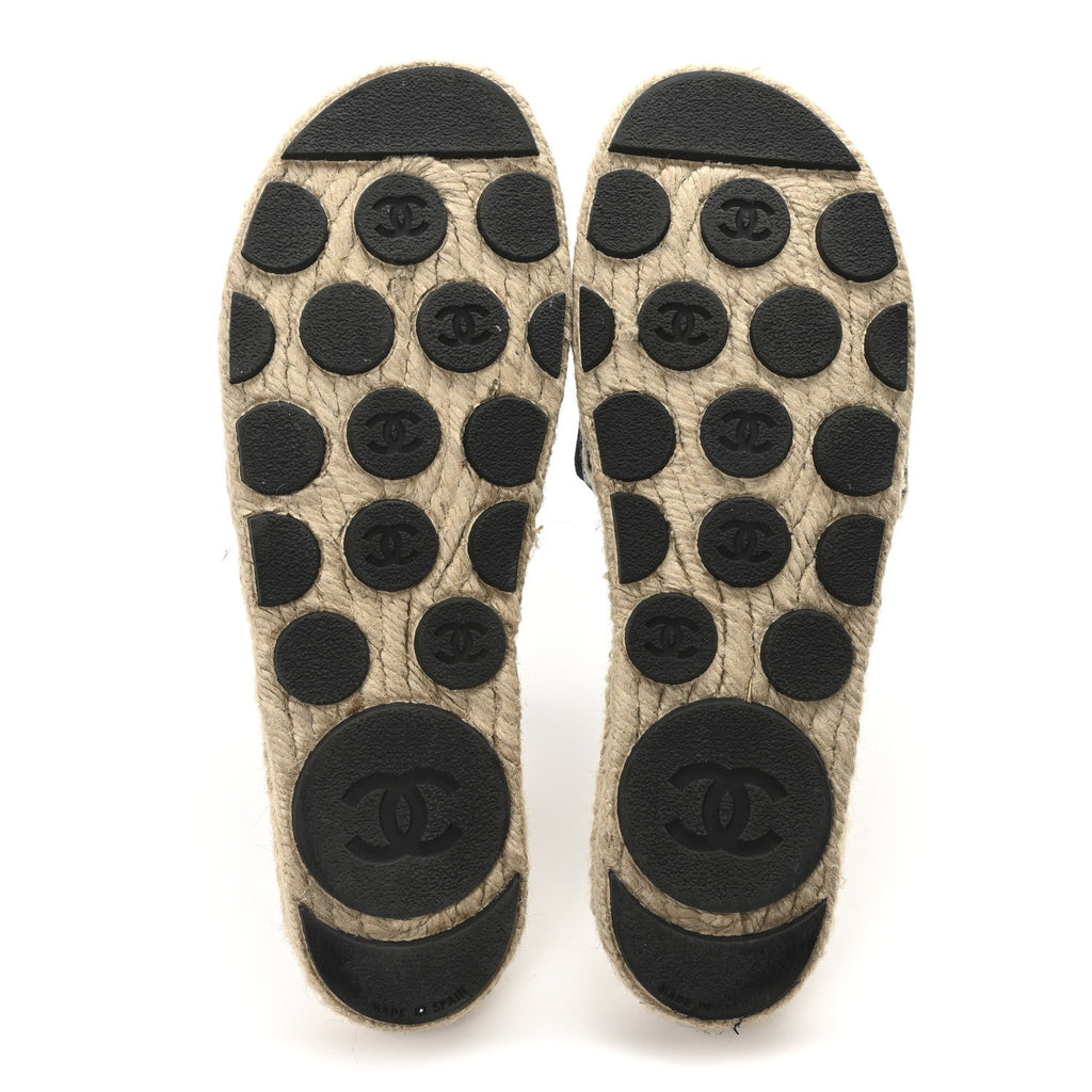 Chanel Wool Laminated Lambskin CC Slide Sandals 41 Black Gold