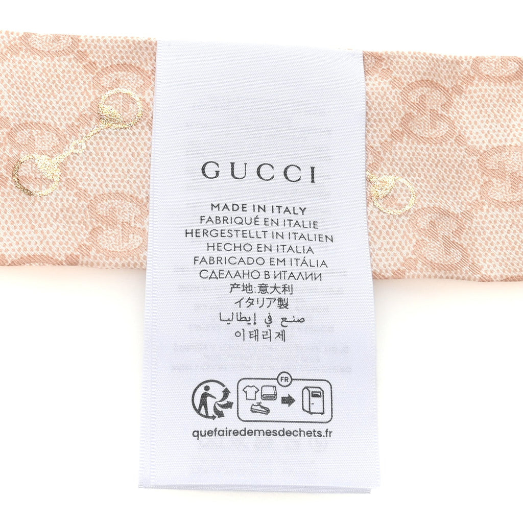 Gucci Silk Twill GG Monogram Gold Horsebity Neck Bow Scarf Pink