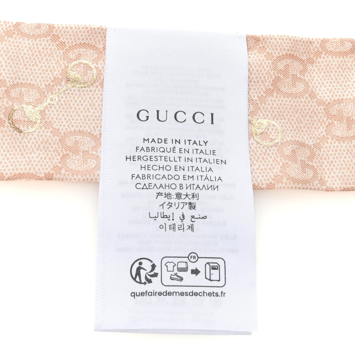 Gucci Silk Twill GG Monogram Gold Horsebity Neck Bow Scarf Pink