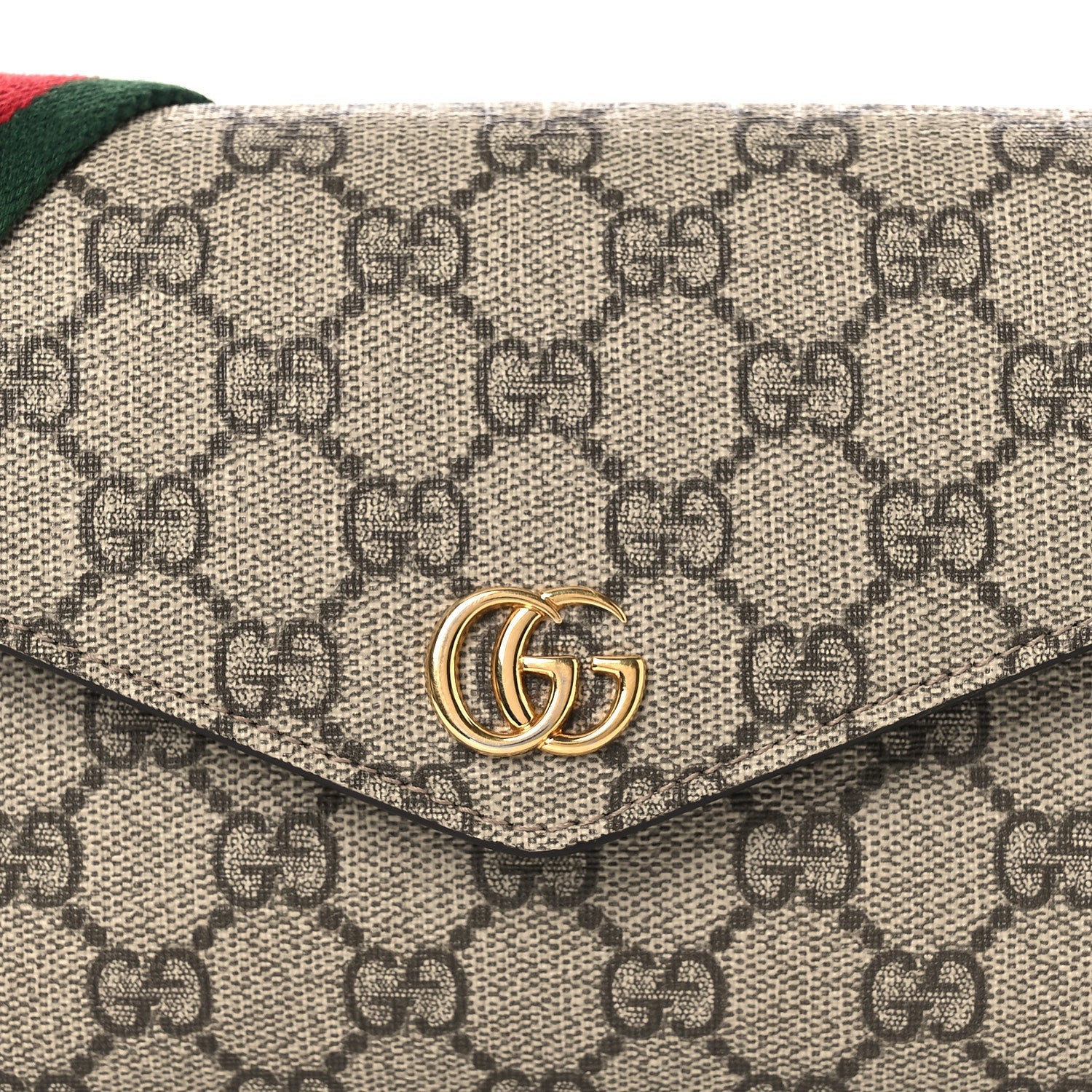 Gucci GG Supreme Monogram Textured Dollar Calfskin Web Mini Ophidia Envelope Shoulder Bag Beige Ebony
