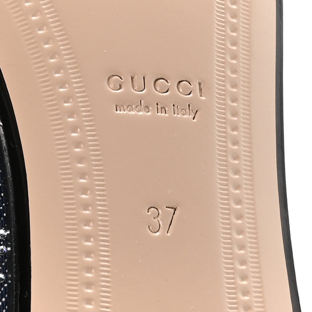 Gucci Denim Crystal GG Monogram Horsebit Womens Jordaan Loafers 37 Deep Blue Blue Milad